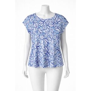 Martha Stewart Collection 100% Linen Blue White Floral Cap Sleeve Blouse Women L